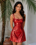Square Neck Sequin A-Line Short Homecoming Dress