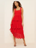 Red A-Line Maxi Mesh Formal Dress for Evening Celebration