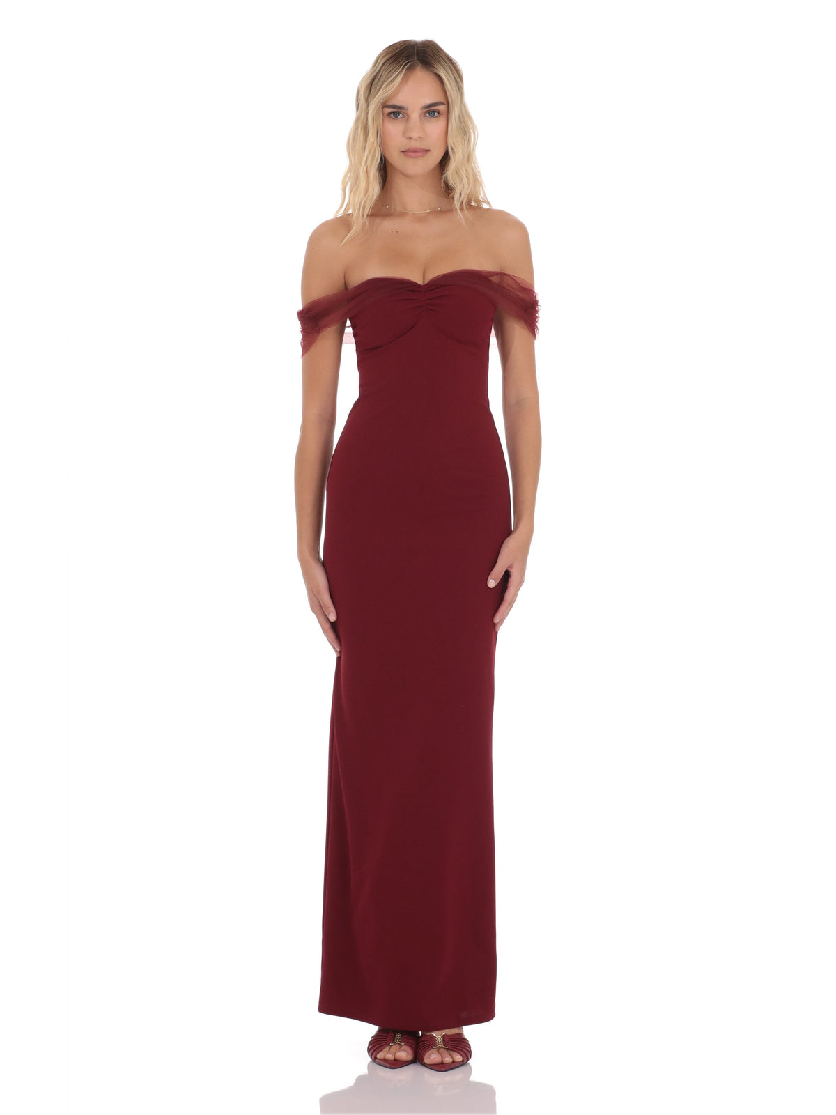 Off Shoulder A-Line Maxi Mesh Bridesmaid Dress for Formal Wedding