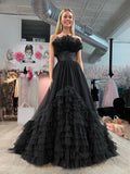 Ruched Draped Ruffled Sweetheart A-Line Maxi Tulle Prom Dress for Evening Event