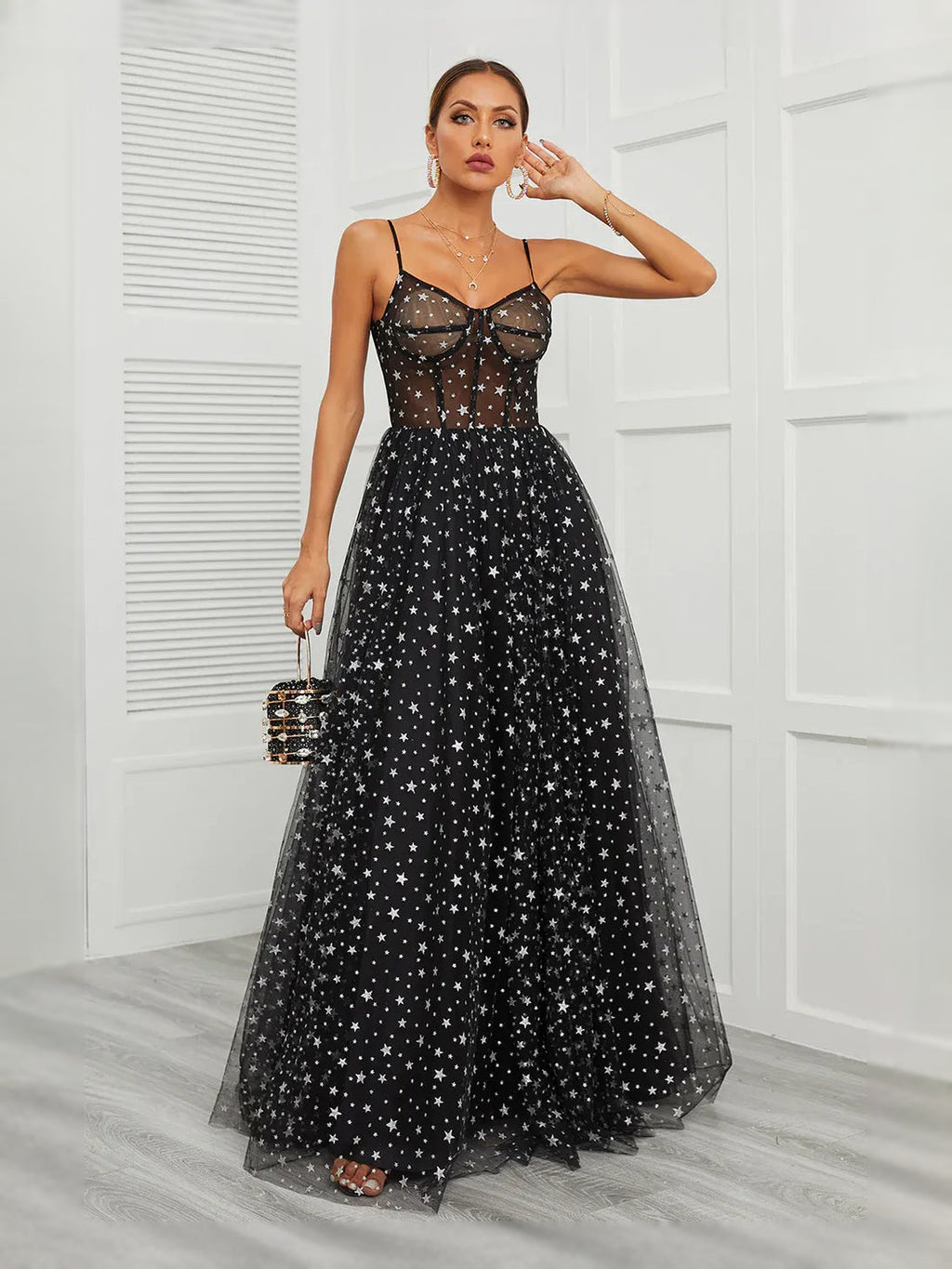 Black Draped Corset Sweetheart A-Line Maxi Tulle Prom Dress for Evening Banquet