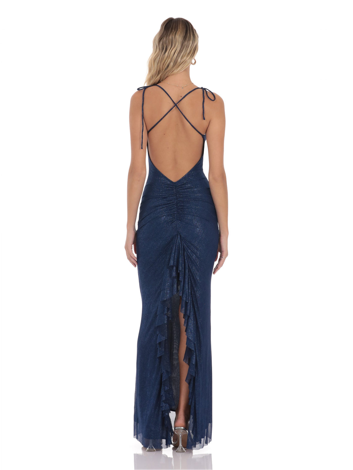 Ruffled Rhinestone A-Line Maxi Mesh Bridesmaid Dress for Formal Wedding