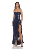 Ruffled Sequin A-Line Maxi Mesh Bridesmaid Dress for Formal Wedding