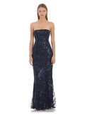 Navy Sequin A-Line Maxi Mesh Bridesmaid Dress for Wedding Ceremony