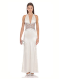 Ivory Floral A-Line Maxi Mesh Bridesmaid Dress for Wedding Reception