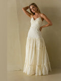Cream A-Line Maxi Mesh Formal Dress for Prom