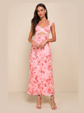 Pink Floral Cut-Out Floral Sweetheart A-Line Maxi Mesh Formal Dress for Black Tie Wedding