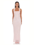 Blush Pink Sequin A-Line Maxi Mesh Bridesmaid Dress for Bridal Party
