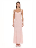 Blush Pink Floral A-Line Maxi Mesh Bridesmaid Dress for Wedding Ceremony