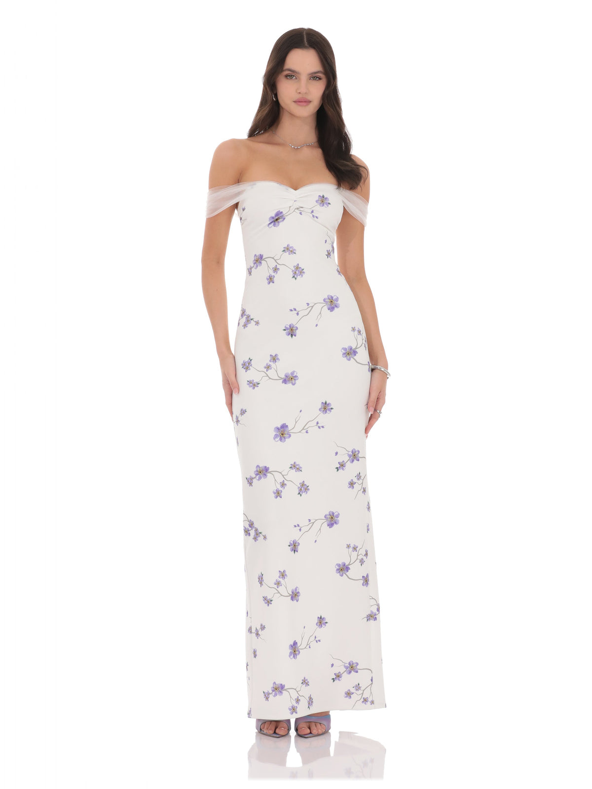 Off Shoulder A-Line Maxi Mesh Bridesmaid Dress for Destination Wedding