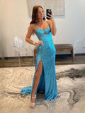 Cobalt Blue Draped Cut-Out Slit Backless Sweetheart Mermaid Maxi Prom Dress for Black Tie Event