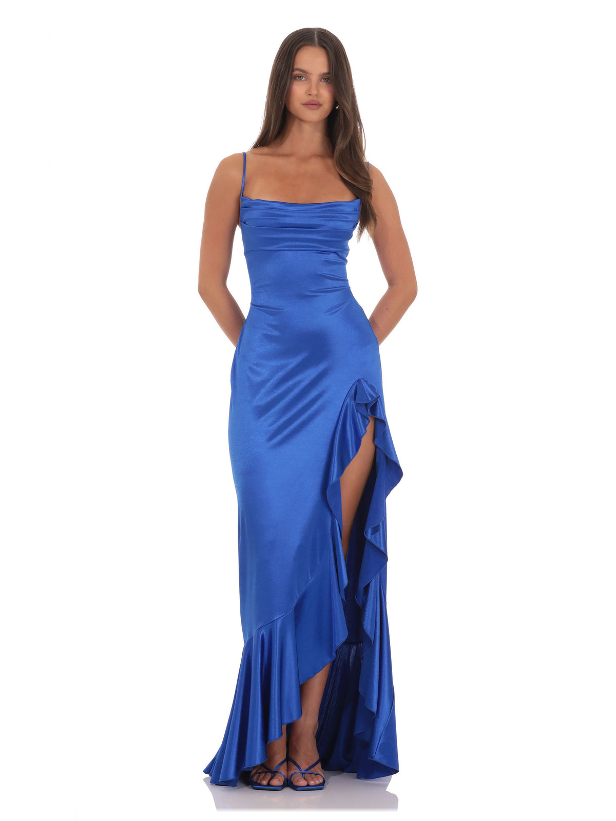 Ruffled Sequin A-Line Maxi Mesh Bridesmaid Dress for Formal Wedding