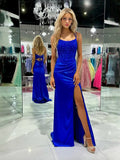 Ruched Draped Floral Slit Sweetheart Mermaid Maxi Satin Prom Dress for Spring Formal