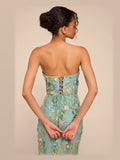 Dark Sage Floral Embroidered Floral Mermaid Maxi Mesh Formal Dress for Rooftop Reception
