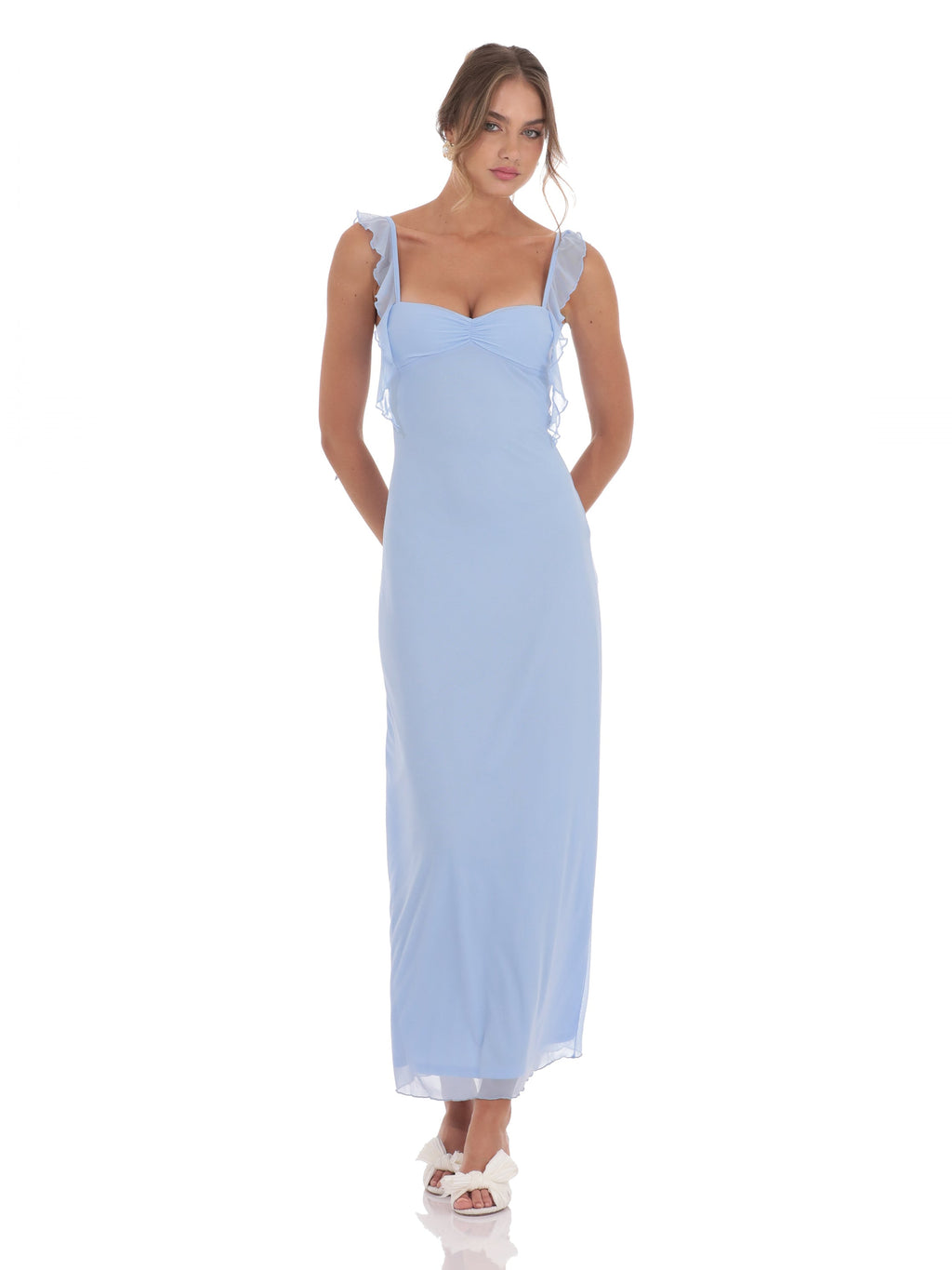 A-Line Maxi Mesh Bridesmaid Dress for Estate Wedding