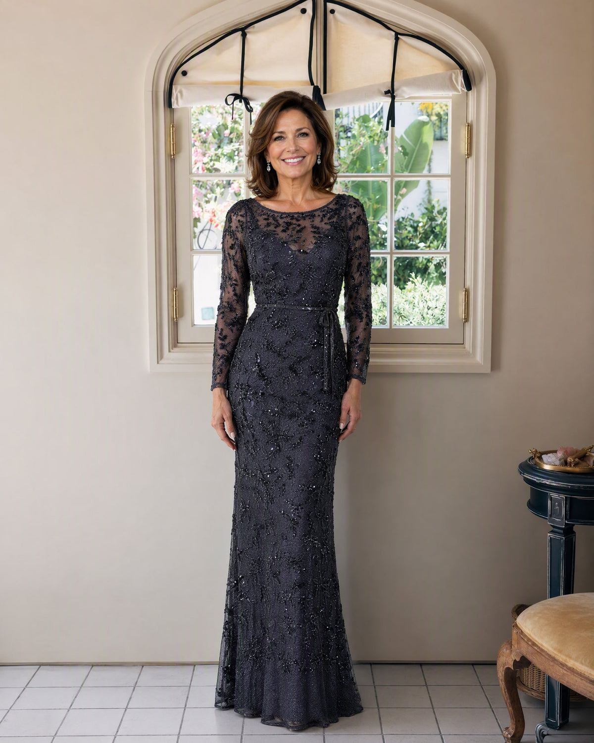 Illusion Lace Long Sleeve Sheath Mother of the Bride Dress