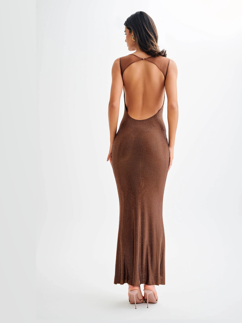 Chocolate A-Line Maxi Mesh Formal Dress for Opening Night