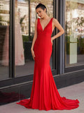 Beaded V Neck Mermaid Maxi Prom Dress for Evening Event