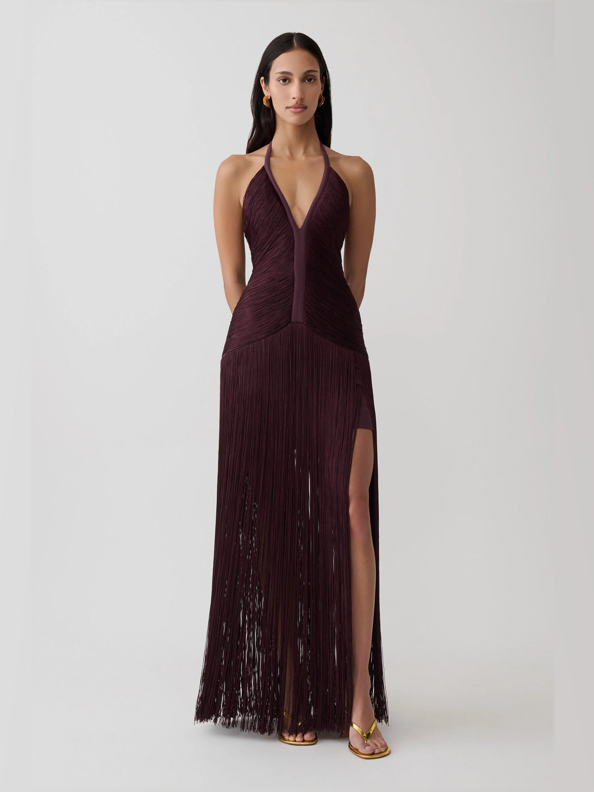 Plum A-Line Maxi Structured Woven Fabric Formal Dress for Formal Party