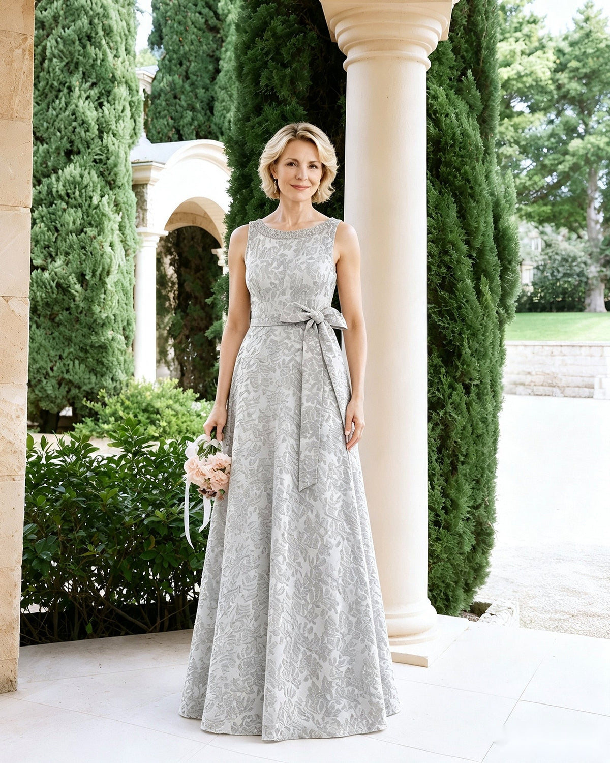 Sleeveless Lace A-Line Mother of the Bride Dress with Sash Bow