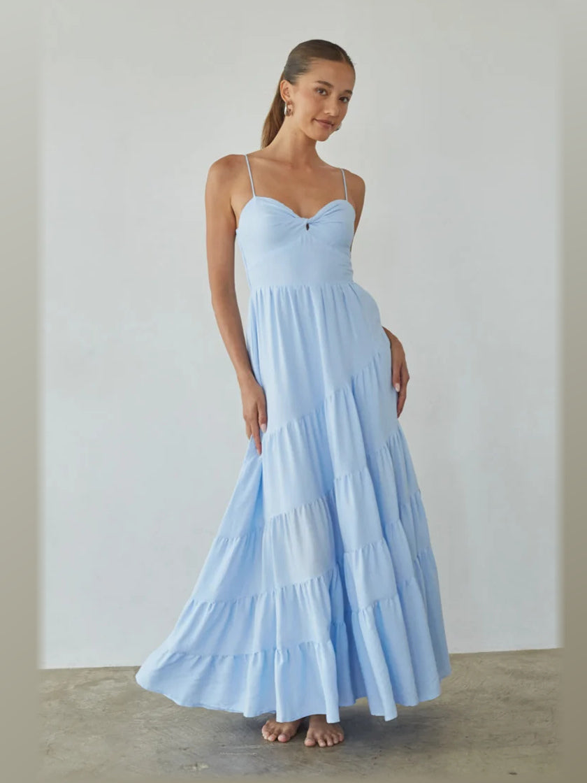 Butter Yellow A-Line Maxi Structured Woven Fabric Formal Dress for Evening Ceremony