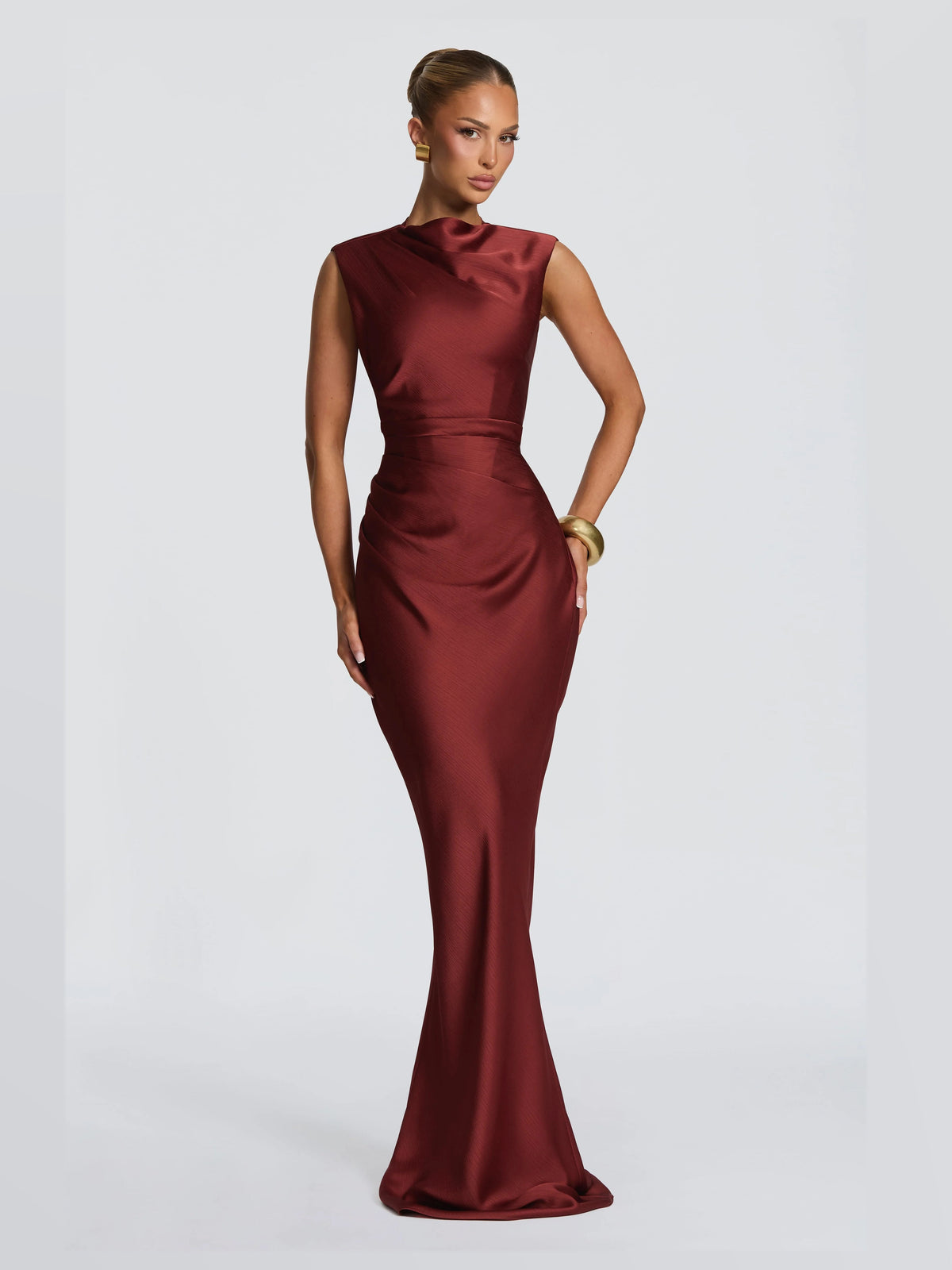 Deep Rust A-Line Maxi Structured Woven Fabric Formal Dress for Prom Night