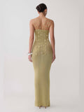 Gold A-Line Maxi Structured Woven Fabric Formal Dress for Garden Reception