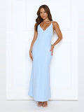 Blue A-Line Maxi Structured Woven Fabric Formal Dress for Evening Party