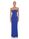 Blue Rhinestone A-Line Maxi Structured Woven Fabric Bridesmaid Dress for Formal Wedding
