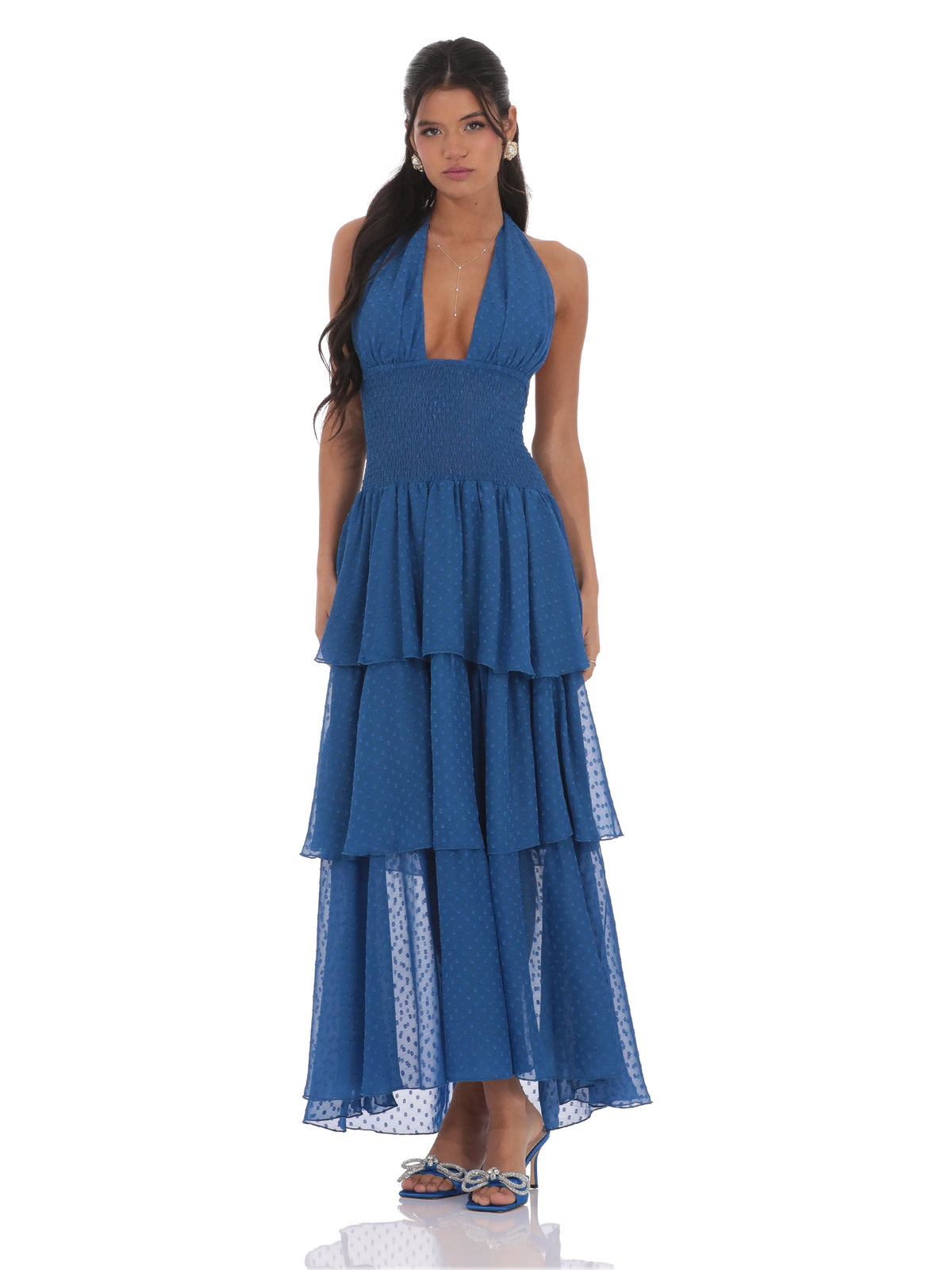 Halter Neck A-Line Maxi Structured Woven Fabric Bridesmaid Dress for Bridal Party