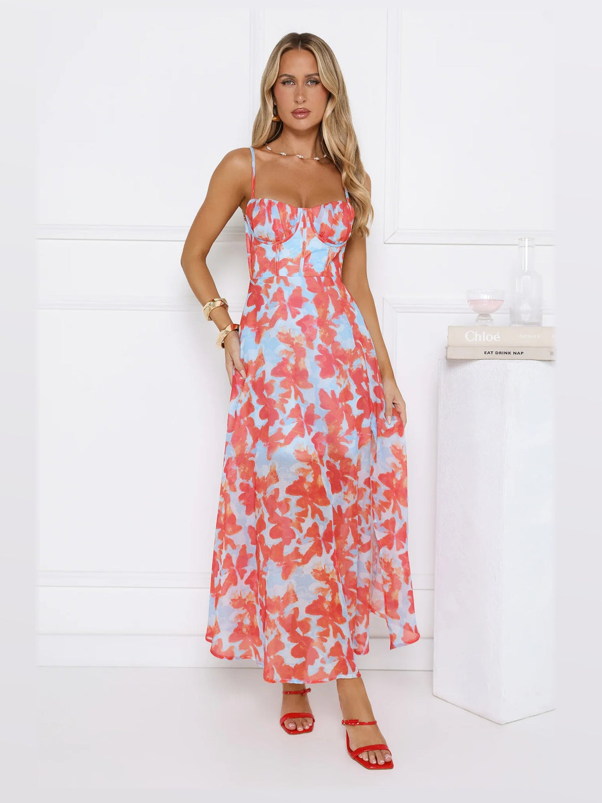 Blue A-Line Maxi Structured Woven Fabric Formal Dress for Destination Wedding