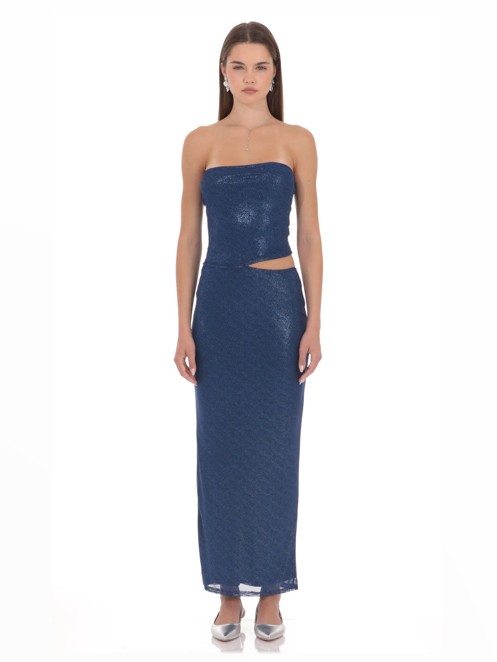 Blue A-Line Maxi Structured Woven Fabric Bridesmaid Dress for Formal Wedding