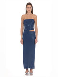 Blue A-Line Maxi Structured Woven Fabric Bridesmaid Dress for Formal Wedding