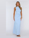 Blue A-Line Maxi Structured Woven Fabric Formal Dress for Garden Reception