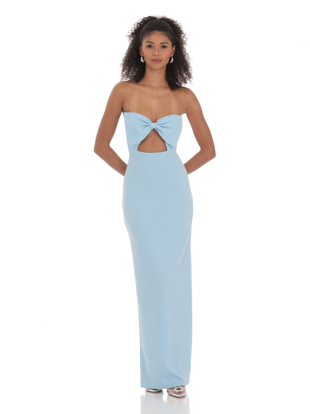 Cut-Out Bow Strapless A-Line Maxi Structured Woven Fabric Bridesmaid Dress for Destination Wedding