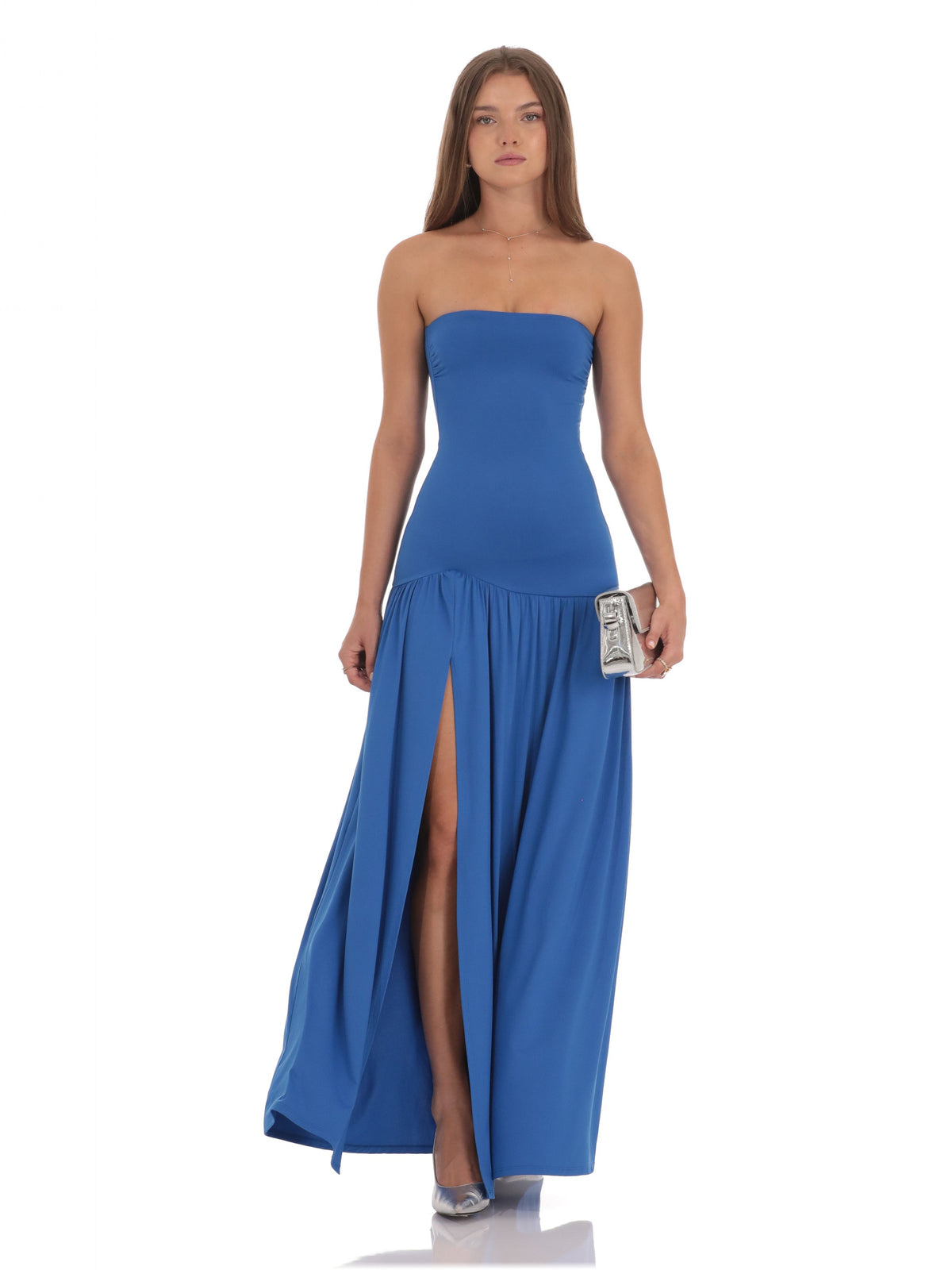 Strapless Drop-Waist Maxi Structured Woven Fabric Bridesmaid Dress for Garden Wedding