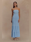 Cornflower Blue A-Line Maxi Structured Woven Fabric Formal Dress for Pageant