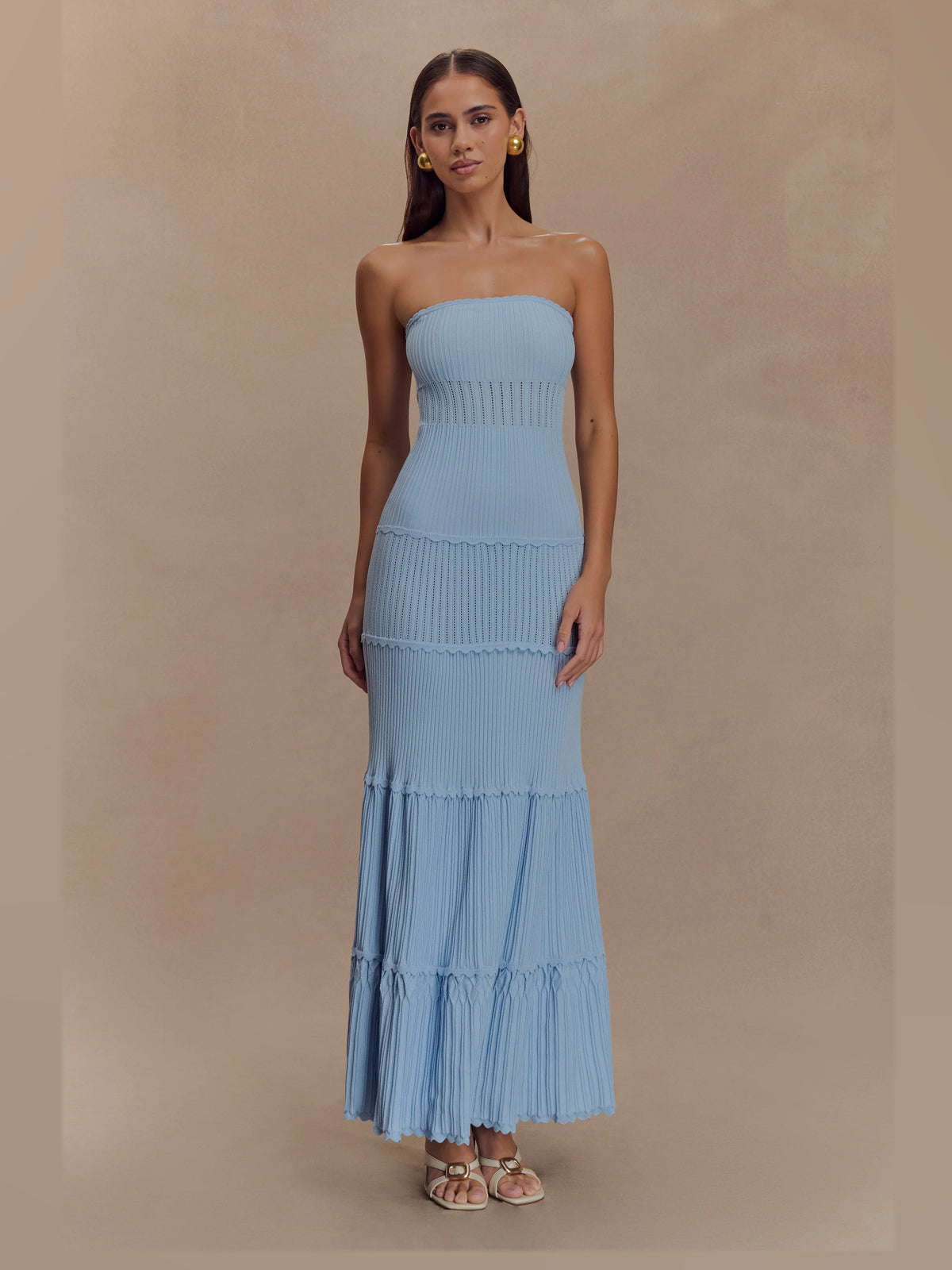 Cornflower Blue A-Line Maxi Structured Woven Fabric Formal Dress for Pageant