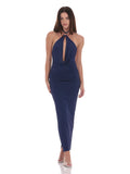 Halter Neck A-Line Maxi Structured Woven Fabric Bridesmaid Dress for Formal Wedding
