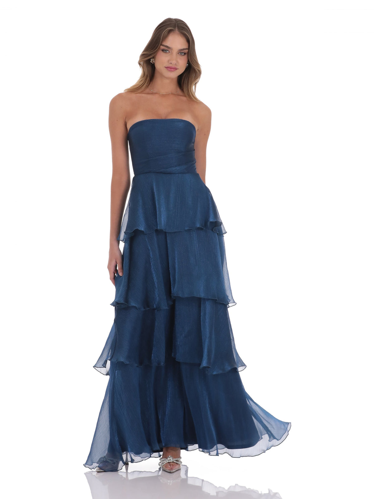 Corset Ruffled Strapless A-Line Maxi Structured Woven Fabric Bridesmaid Dress for Destination Wedding