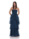 Corset Ruffled Strapless A-Line Maxi Structured Woven Fabric Bridesmaid Dress for Church Wedding