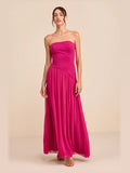 Berry Pink Strapless Drop-Waist Maxi Structured Woven Fabric Formal Dress for Graduation