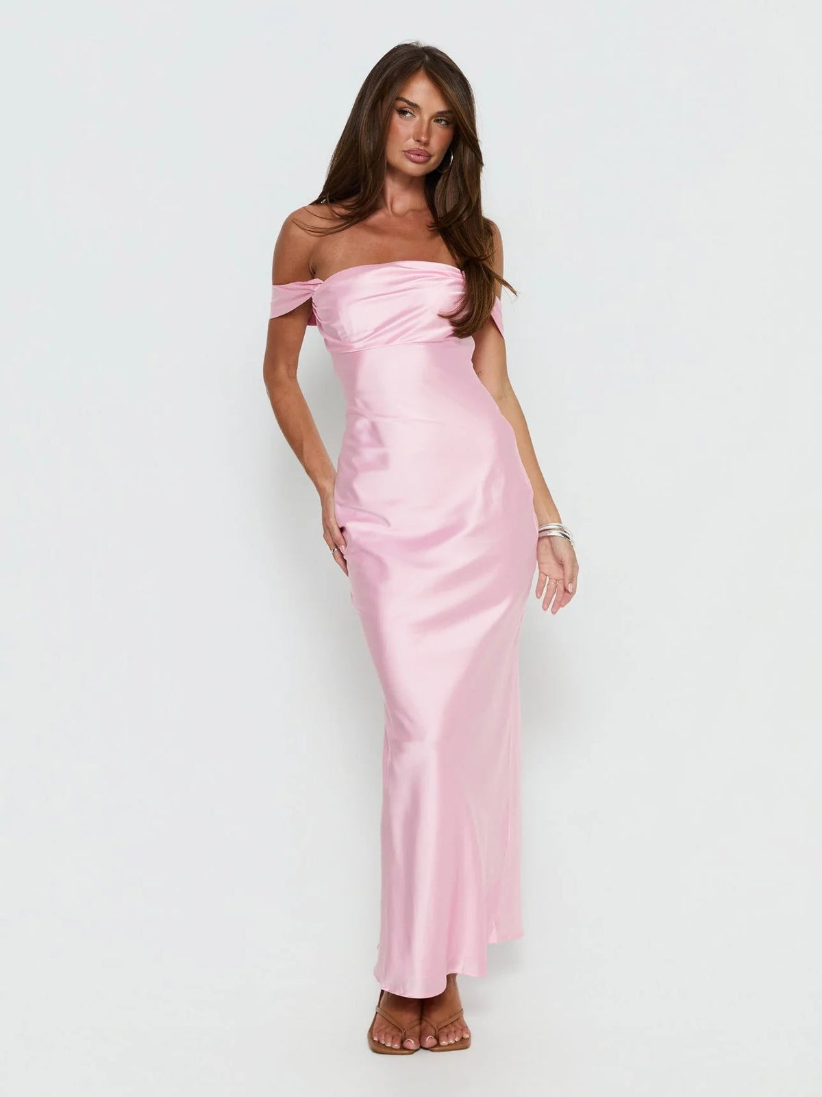 Navy Off Shoulder A-Line Maxi Structured Woven Fabric Formal Dress for Senior Celebration