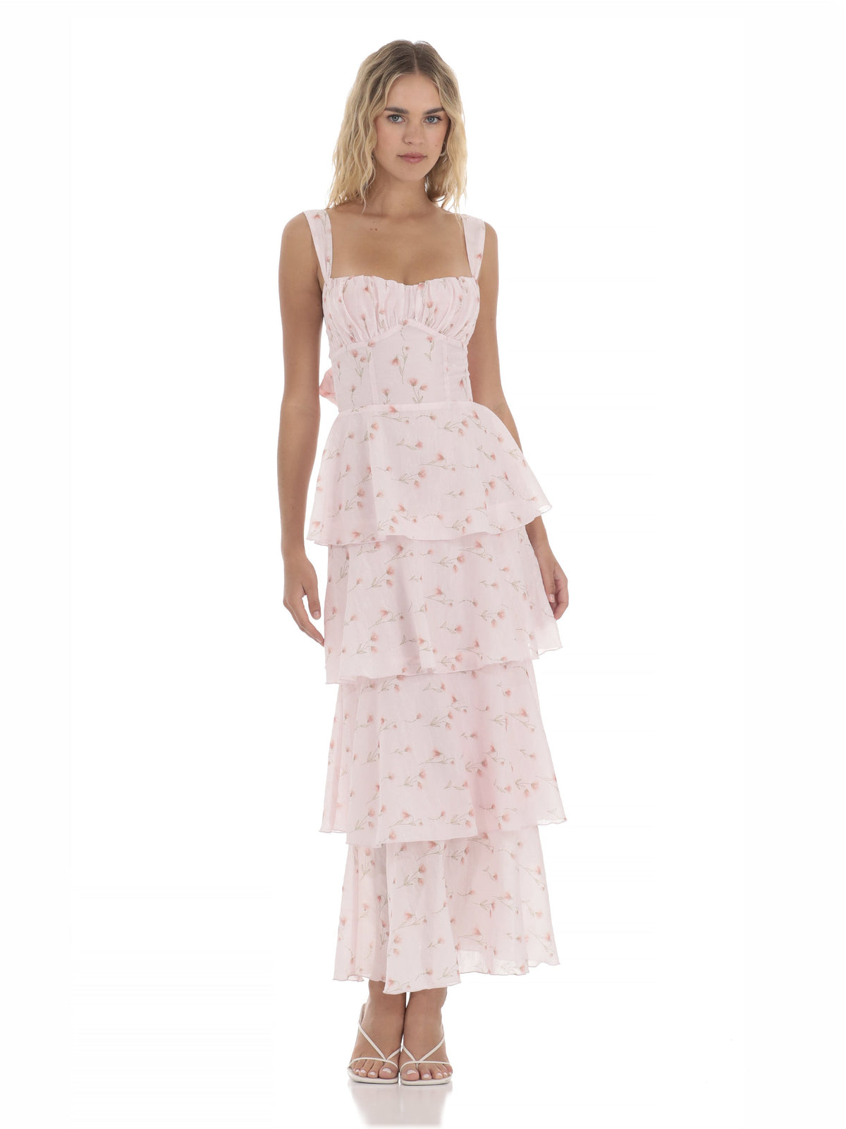Ruffled A-Line Maxi Structured Woven Fabric Bridesmaid Dress for Wedding Reception