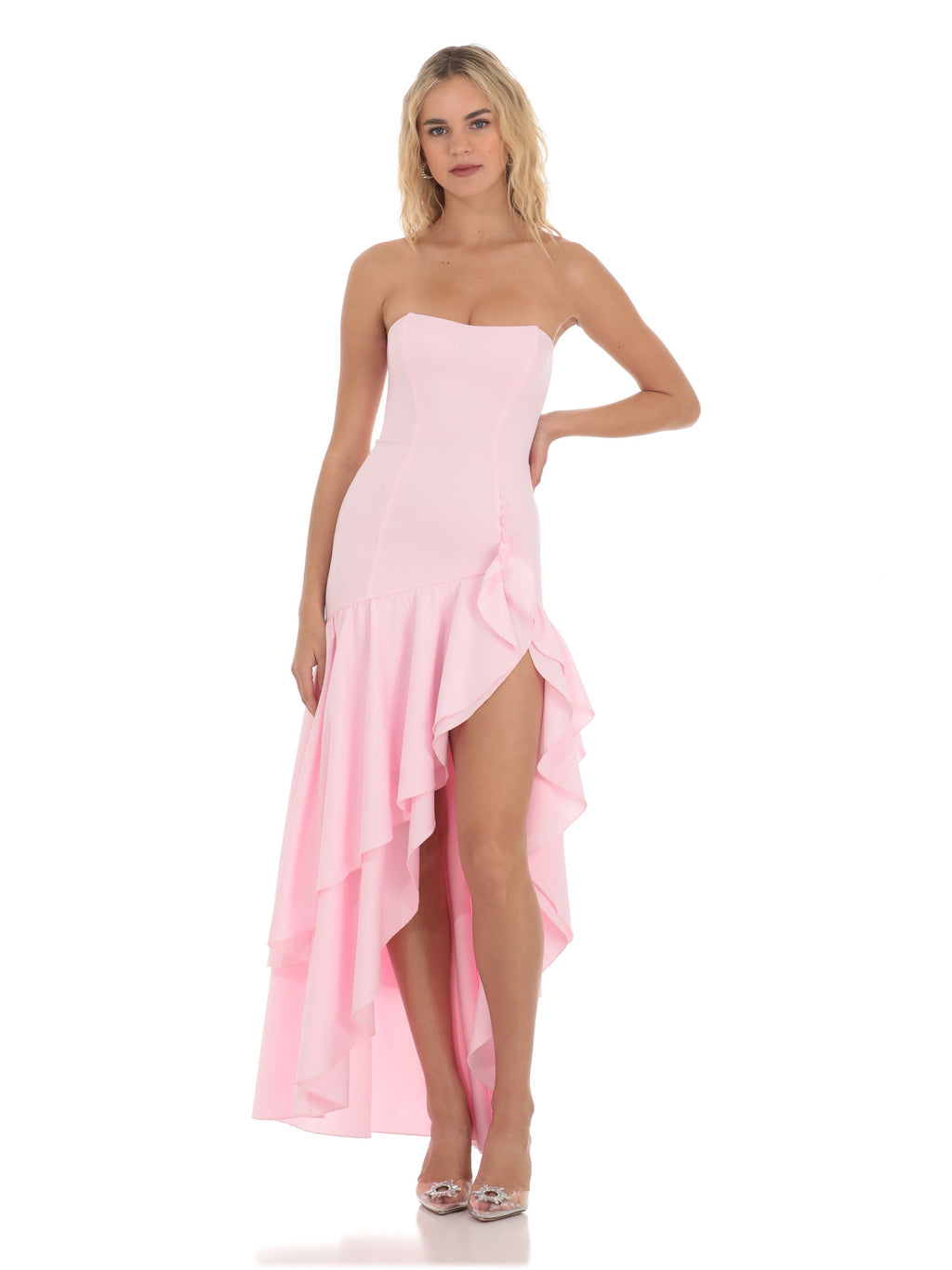 Corset Strapless A-Line Maxi Structured Woven Fabric Bridesmaid Dress for Estate Wedding