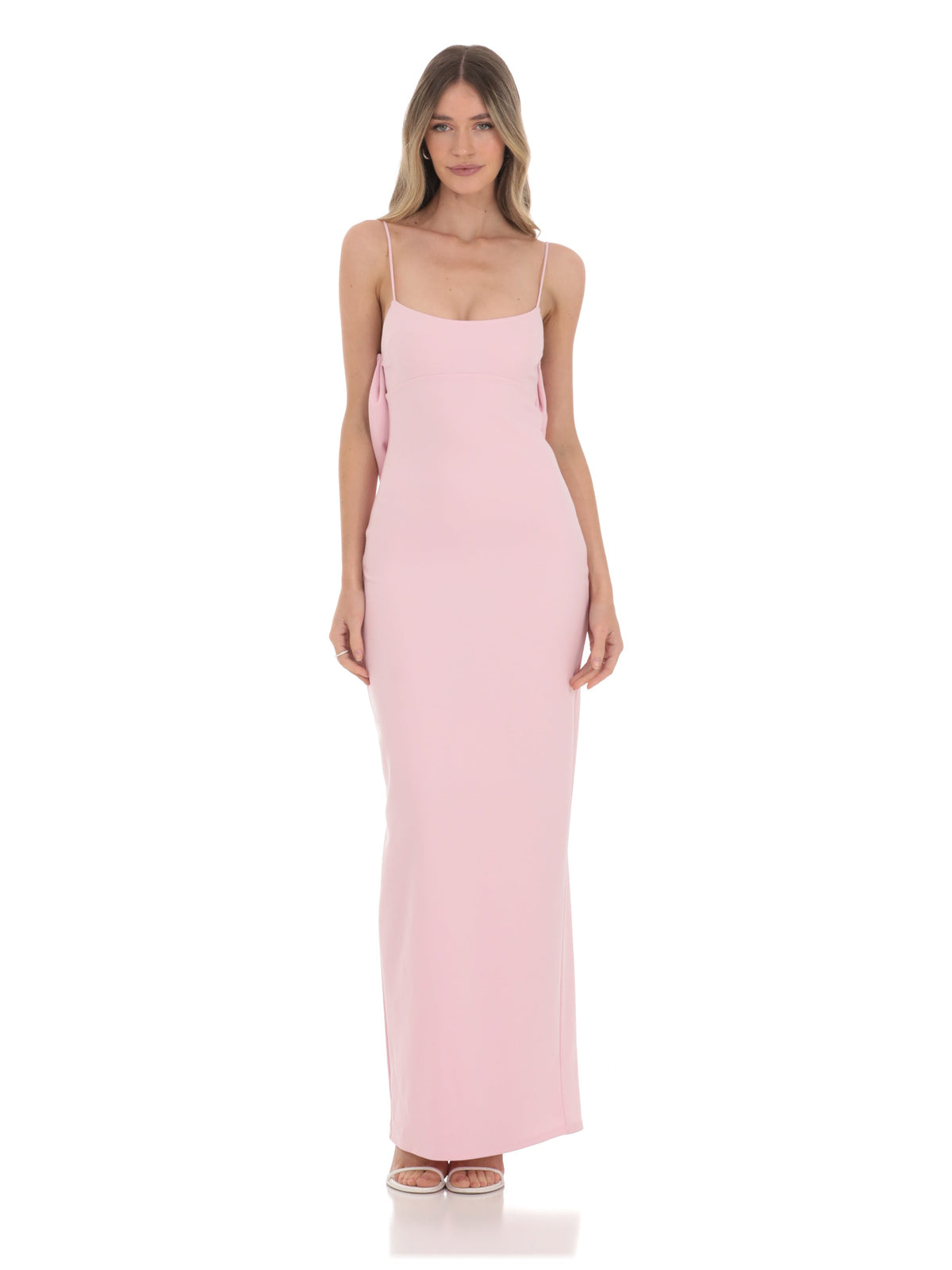 Bow A-Line Maxi Structured Woven Fabric Bridesmaid Dress for Destination Wedding