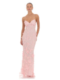 Blush Pink Floral A-Line Maxi Structured Woven Fabric Bridesmaid Dress for Wedding Ceremony