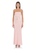 Blush Pink A-Line Maxi Structured Woven Fabric Bridesmaid Dress for Formal Wedding