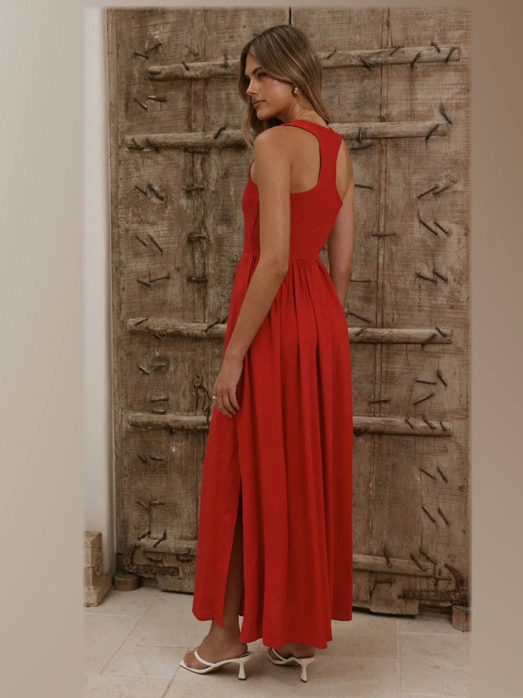 Red A-Line Maxi Structured Woven Fabric Formal Dress for Evening Wedding