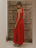 Red A-Line Maxi Structured Woven Fabric Formal Dress for Evening Wedding